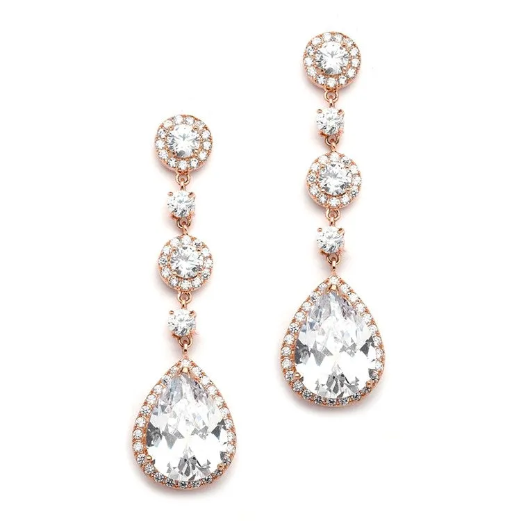 Best-Selling Rose Gold Bridal Earrings with Pear-Shaped CZ Drop - Clip On - SOLD OUT