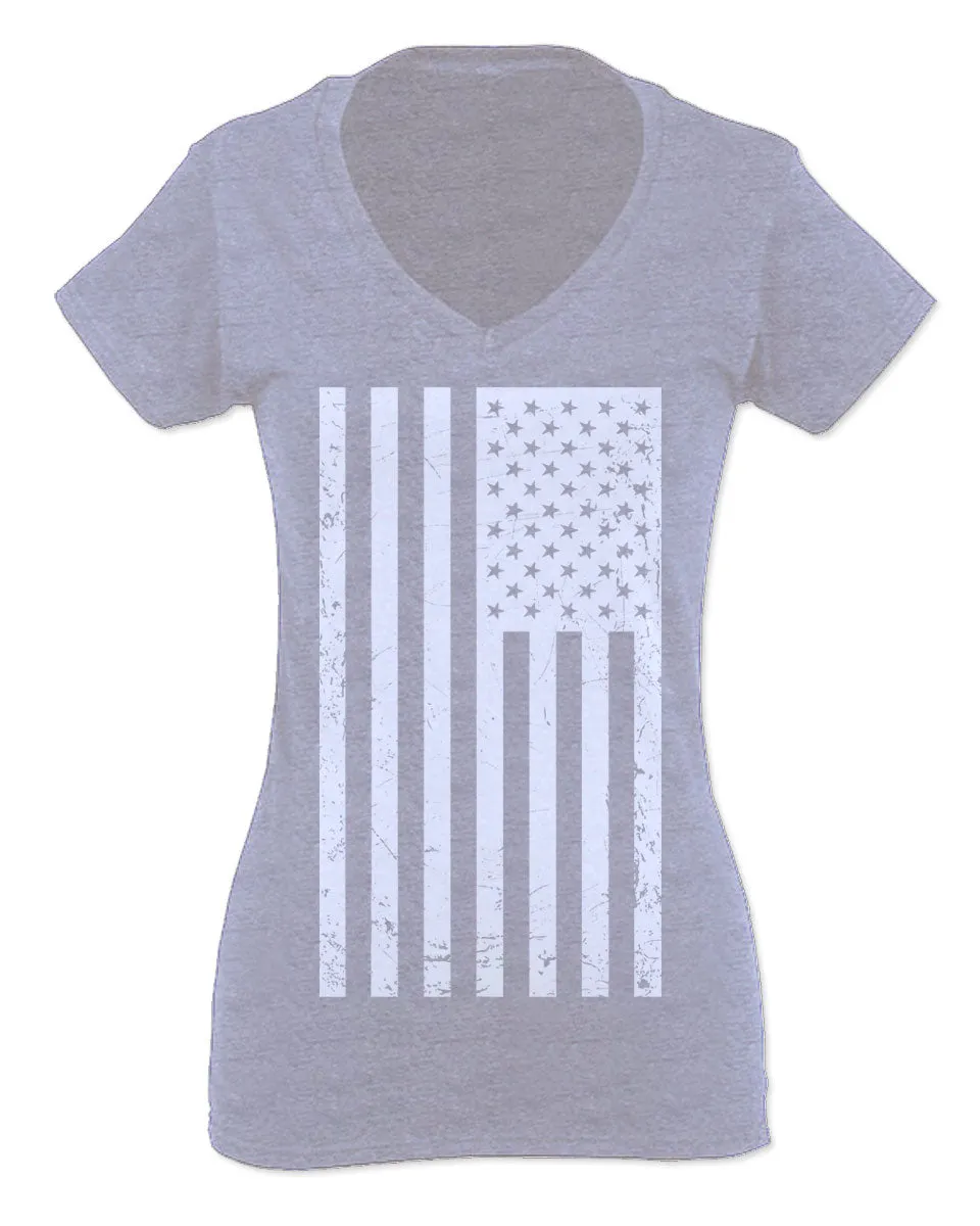 Big Vintage American Flag United States America Marine USA For Women V neck fitted T Shirt