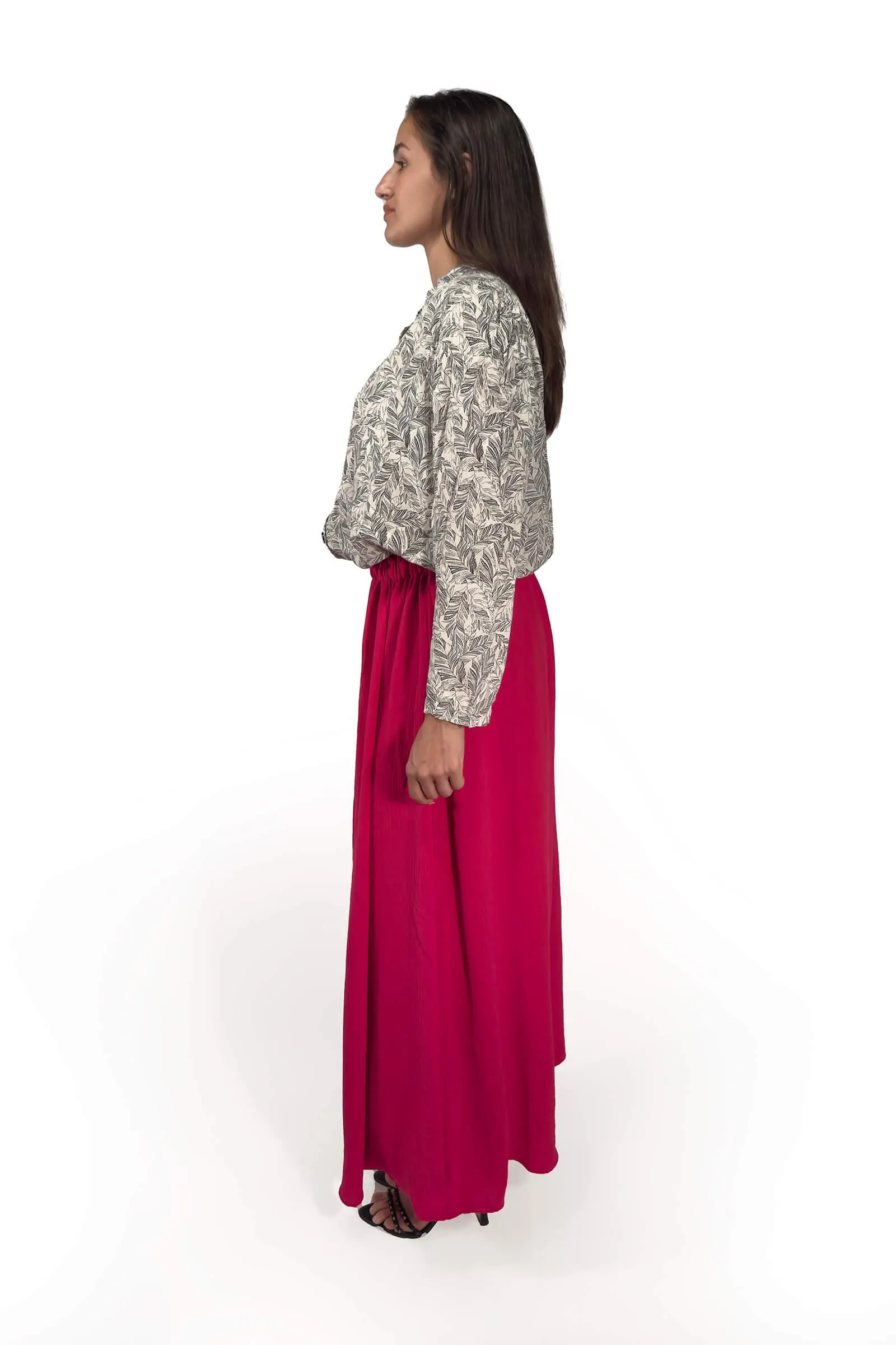 Black and Ivory Feather Imprint Cotton Blouse