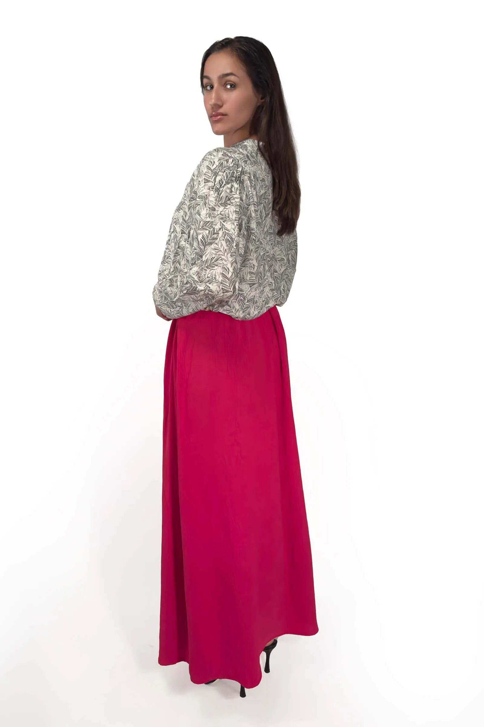 Black and Ivory Feather Imprint Cotton Blouse
