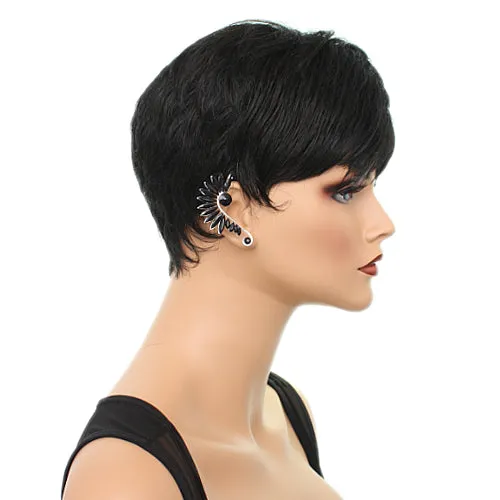Black Beaded Faceted Stud Cuff Earring