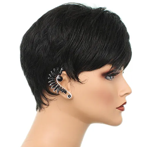 Black Beaded Faceted Stud Cuff Earring