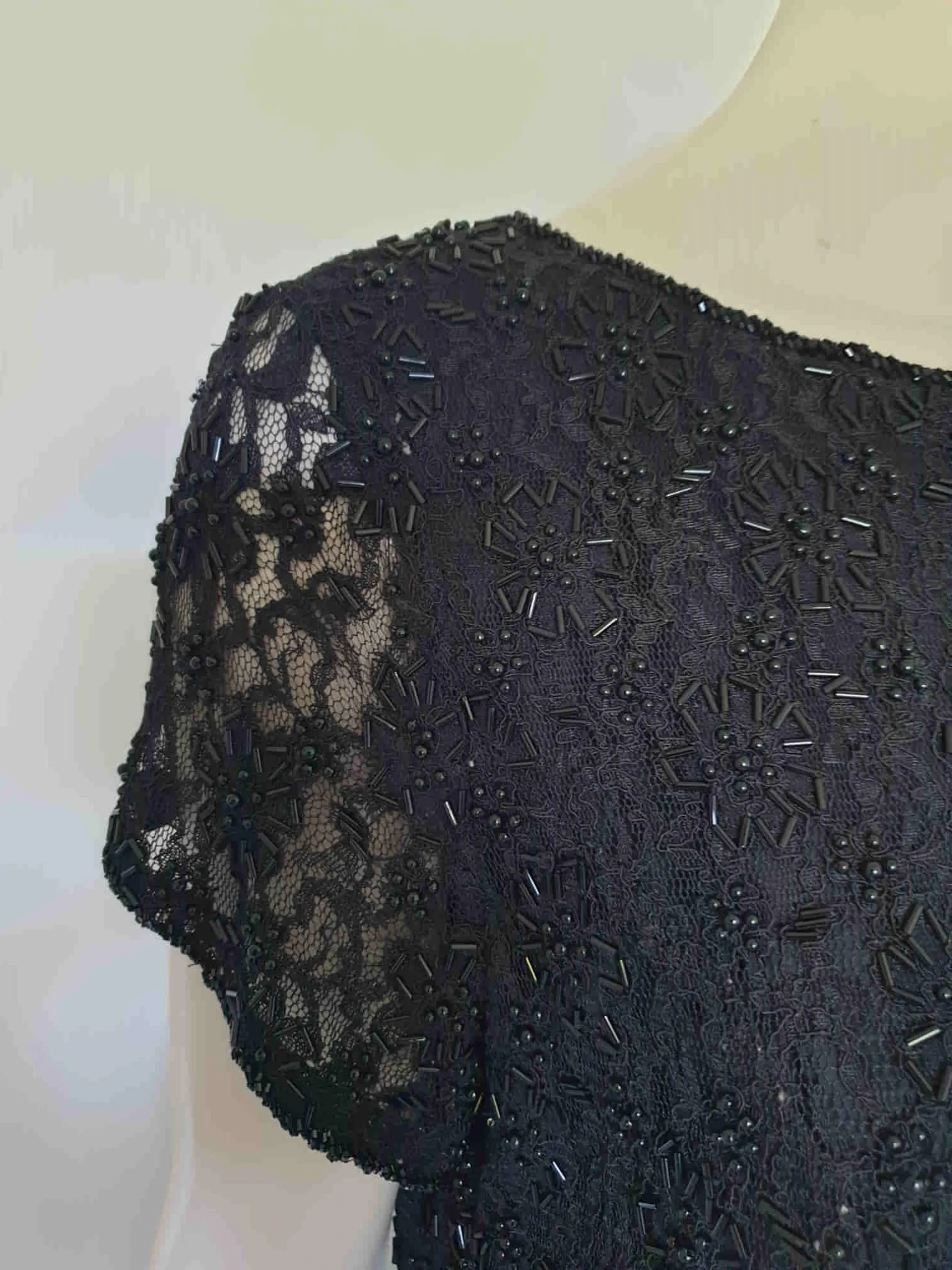 Black Beaded Lace Cocktail Dress - L