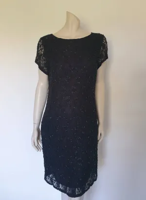 Black Beaded Lace Cocktail Dress - L