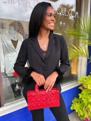 Black Feather Cuff Blazer