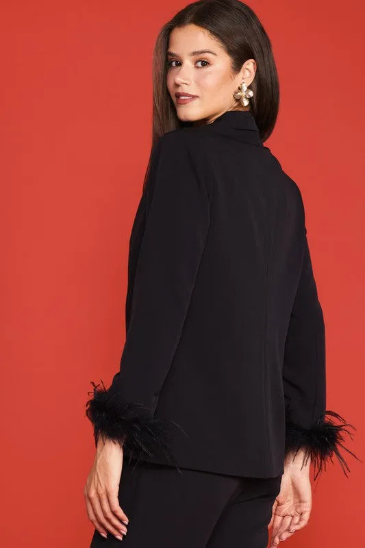 Black Feather Cuff Blazer