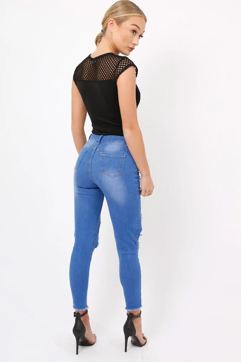 Black Fishnet Mesh Insert Bodysuit - Felicity