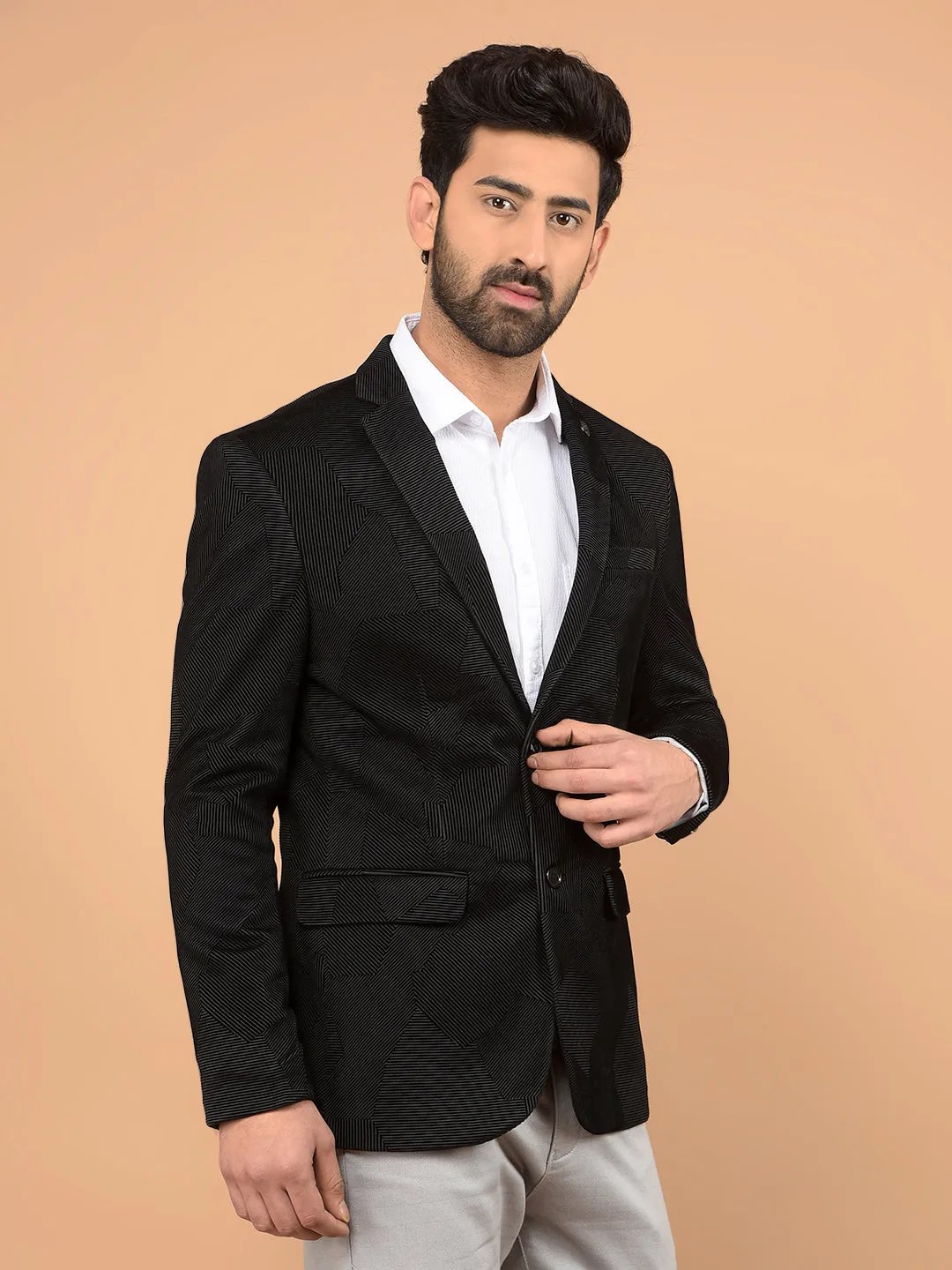 Black Printed Knitted Blazer