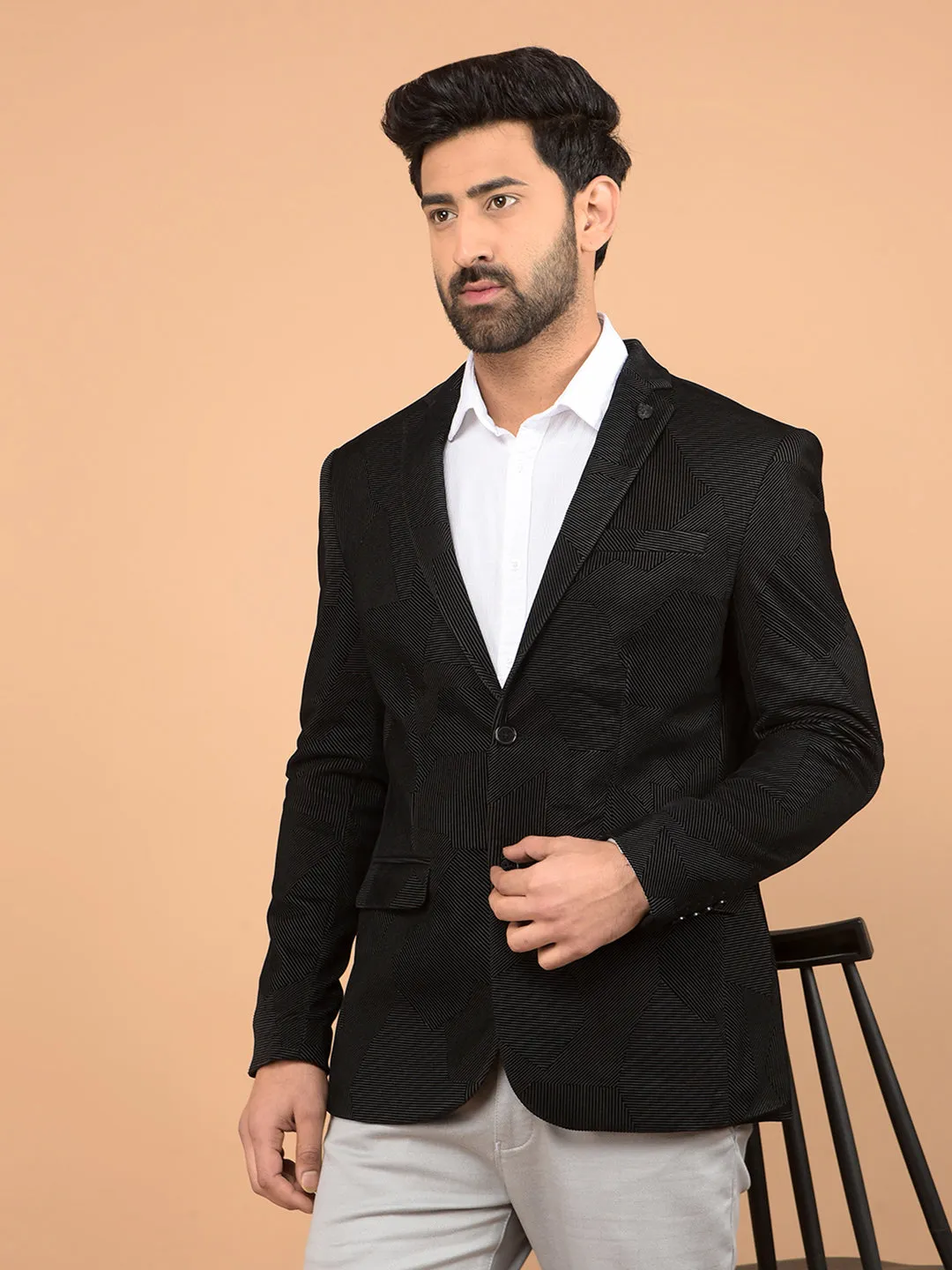 Black Printed Knitted Blazer