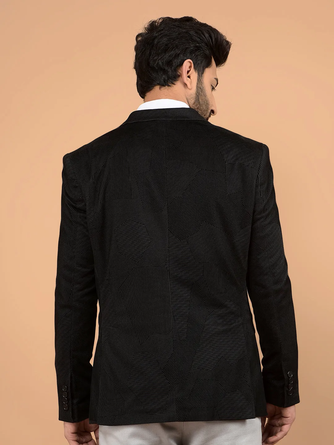 Black Printed Knitted Blazer