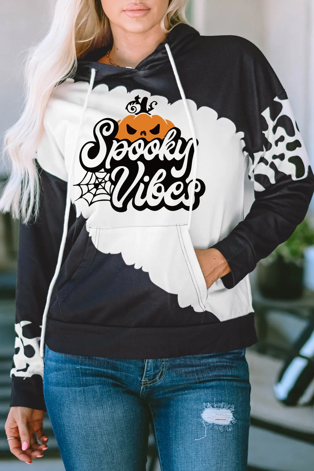 Black Spooky Vibes Graphic Western Fashion Halloween Hoodie