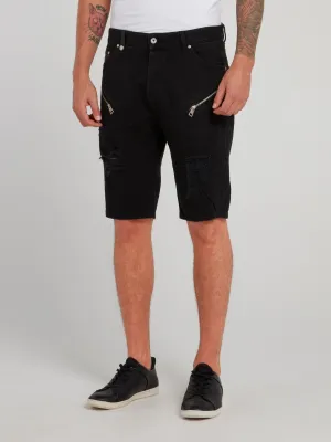 Black Zipper Embellished Shorts