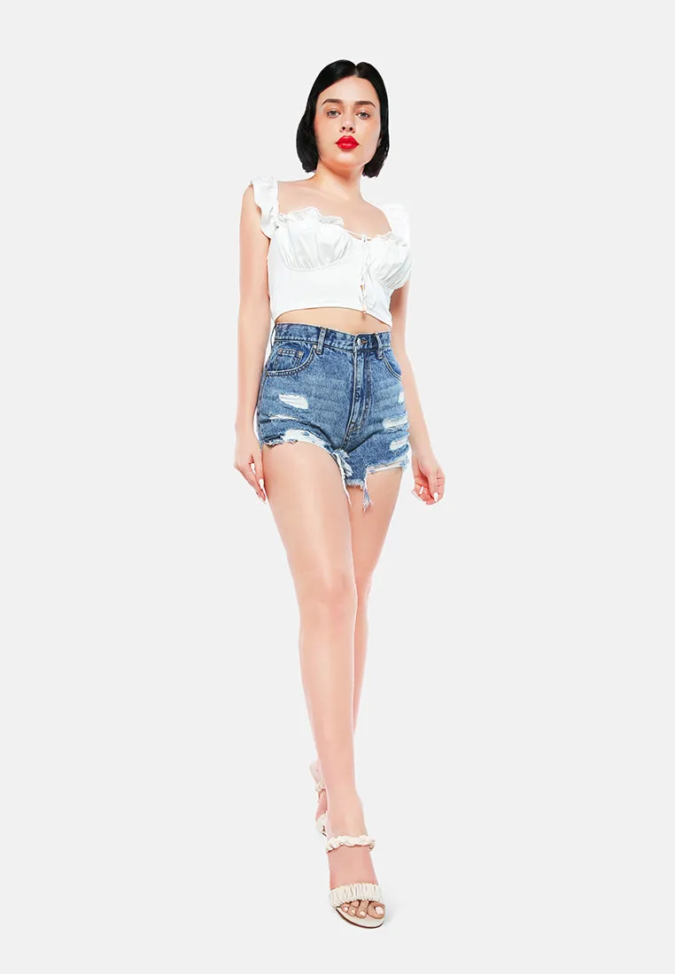 Blue Destroyed Denim Shorts