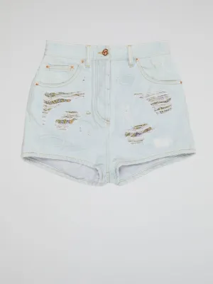 Blue Distressed Denim Shorts