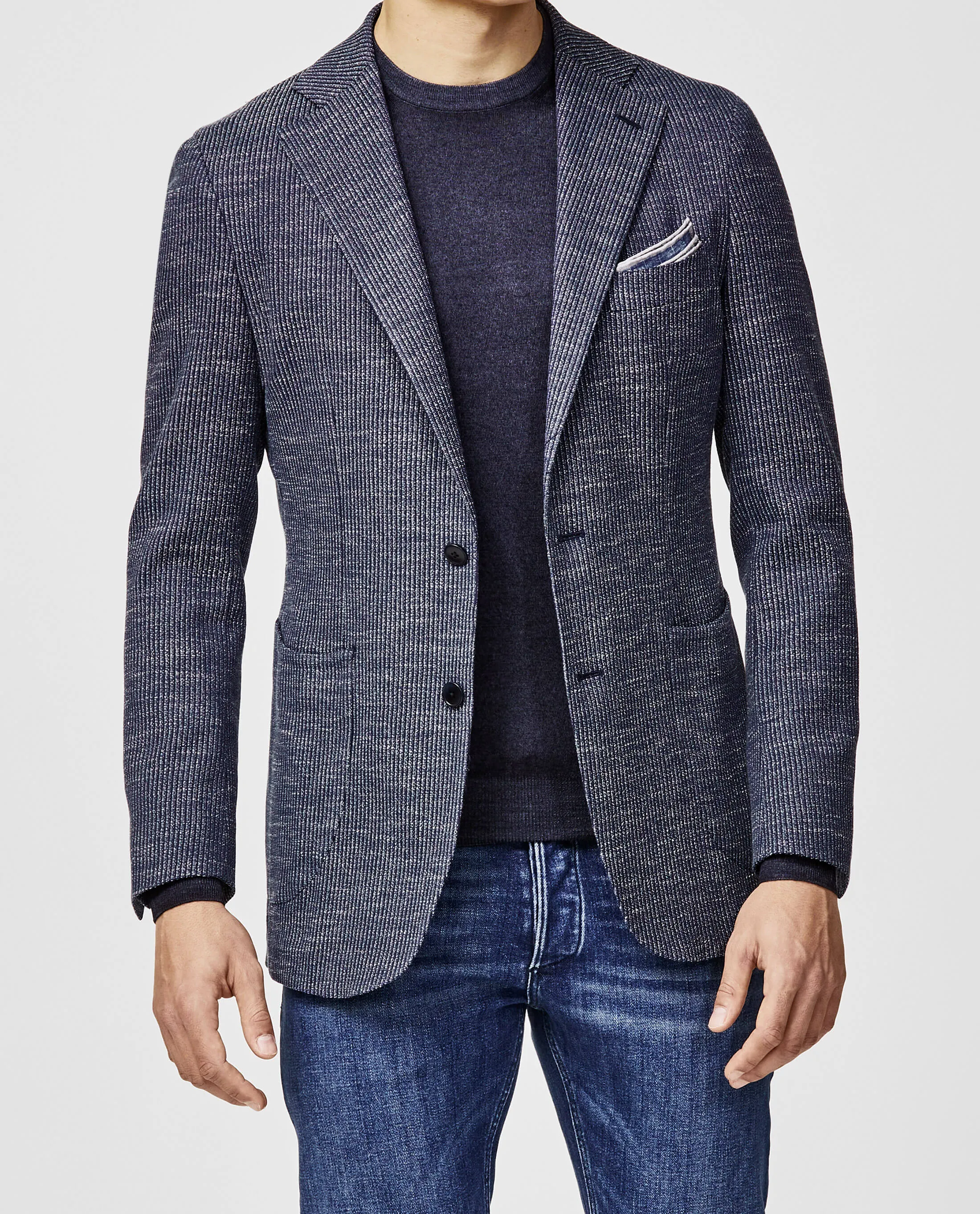 Bottoli Blue on Blue Mercerized Cotton Stretch Textured Pinstripe with Specks