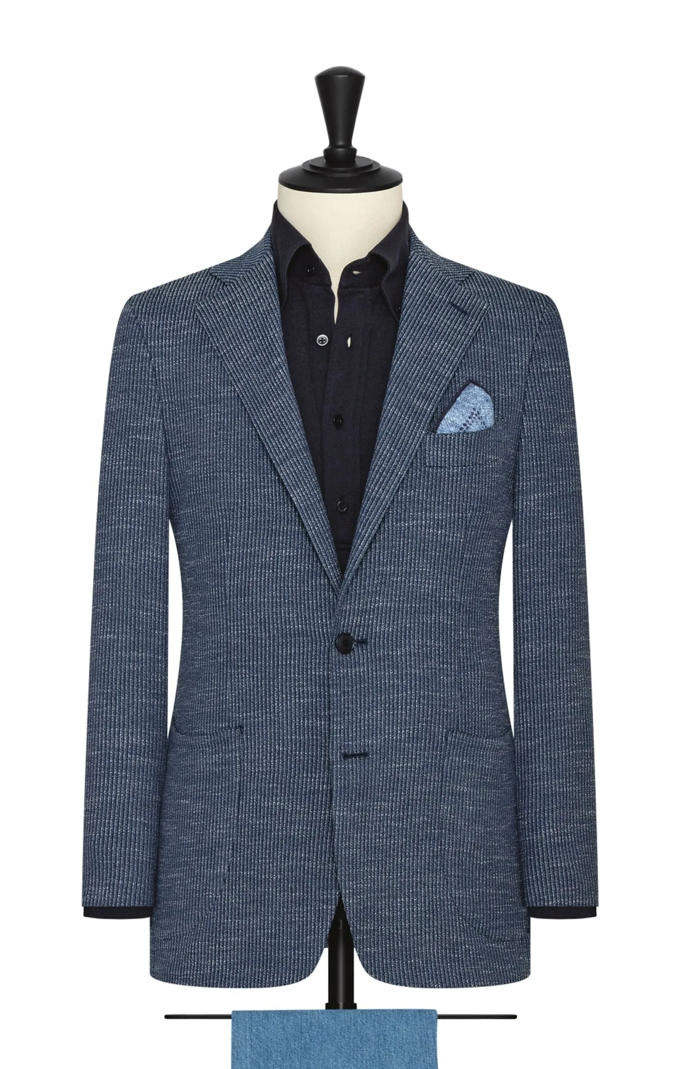 Bottoli Blue on Blue Mercerized Cotton Stretch Textured Pinstripe with Specks