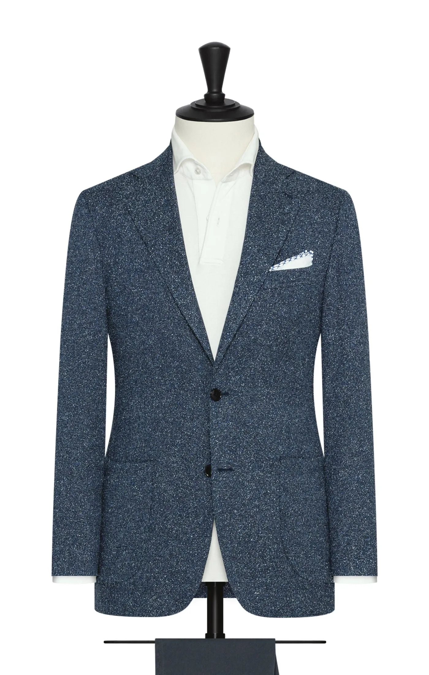 Bottoli Navy Stretch Mouliné Mercerized Cotton Blend with White Stippling