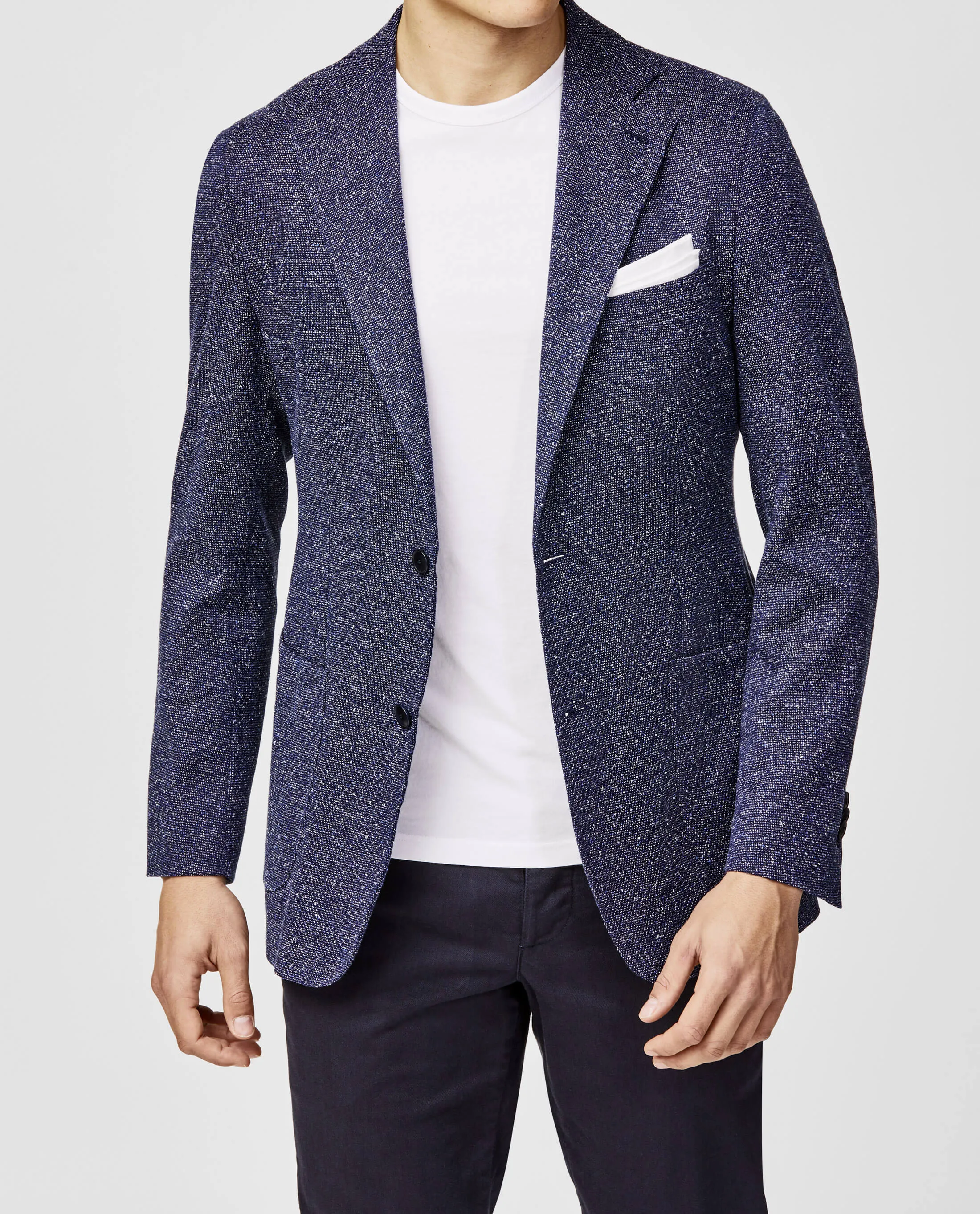 Bottoli Navy Stretch Mouliné Mercerized Cotton Blend with White Stippling