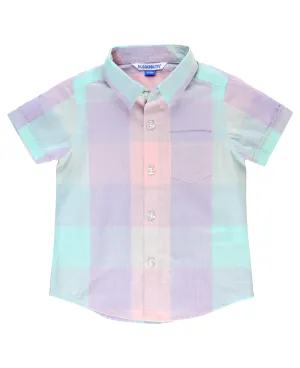 Boys Cotton Candy Plaid Short Sleeve Button Down Shirt 12778