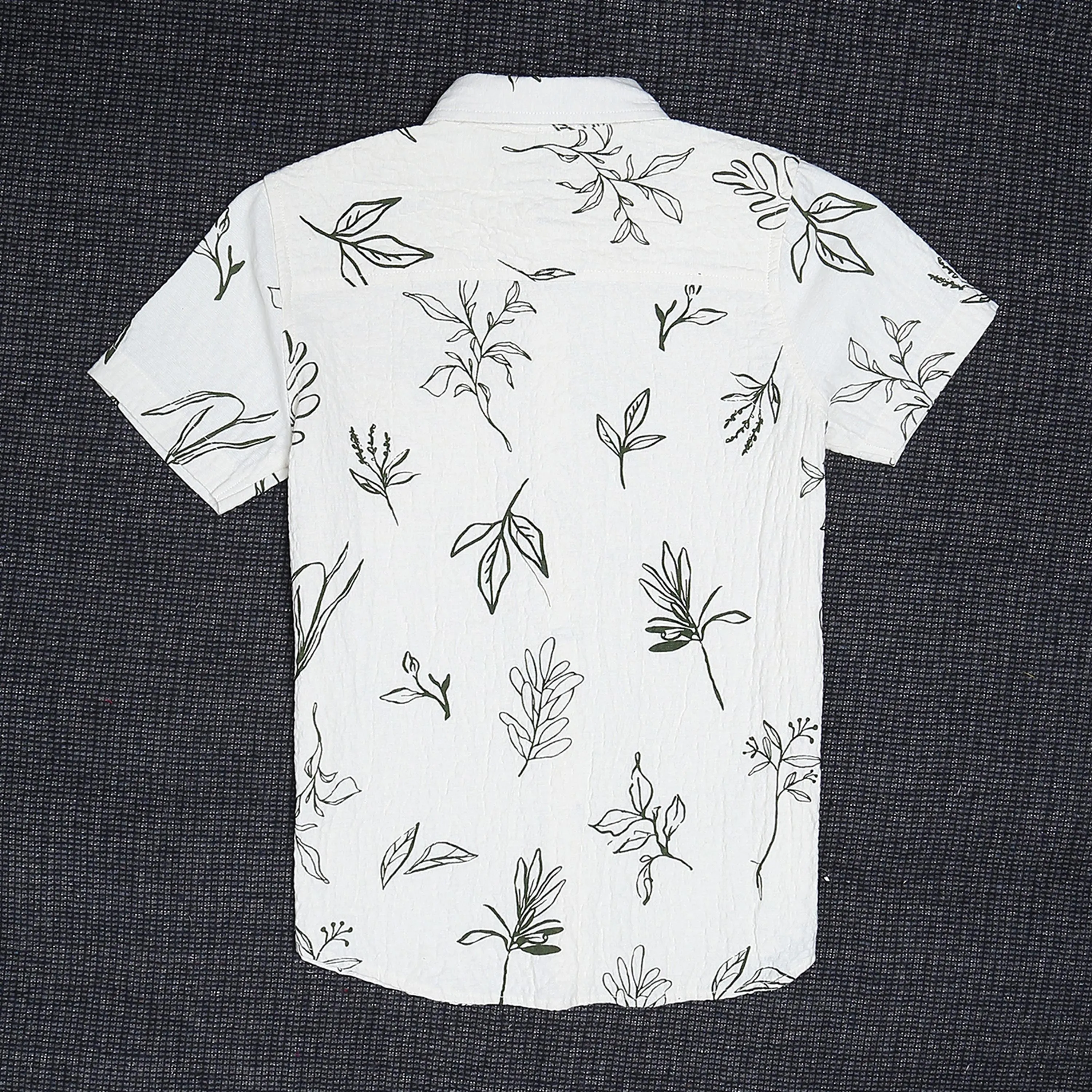 Boys Printed Seersucker Shirt With Pocket Warm White