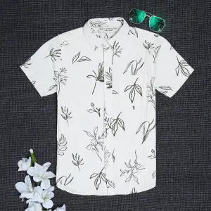 Boys Printed Seersucker Shirt With Pocket Warm White