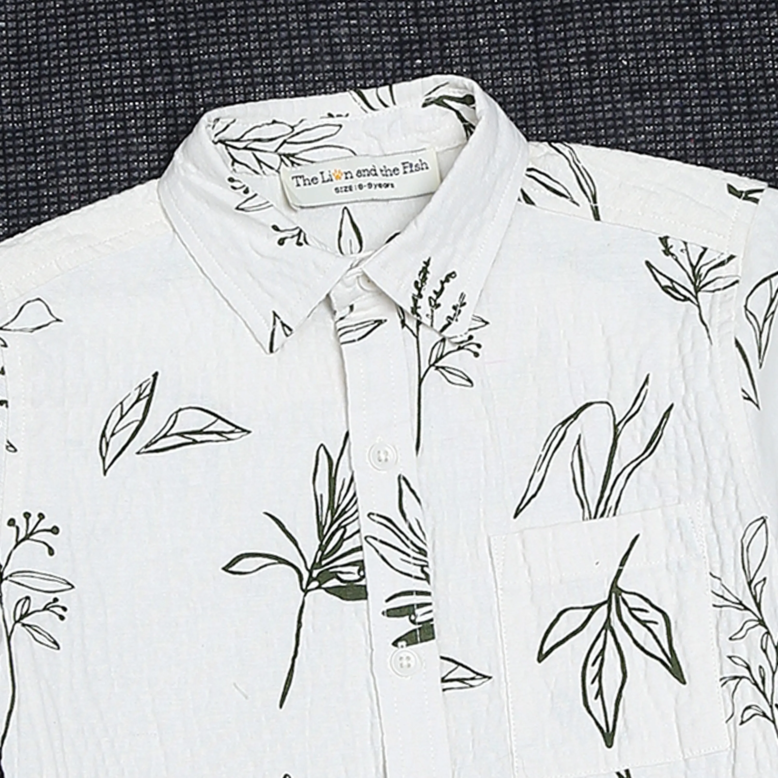 Boys Printed Seersucker Shirt With Pocket Warm White