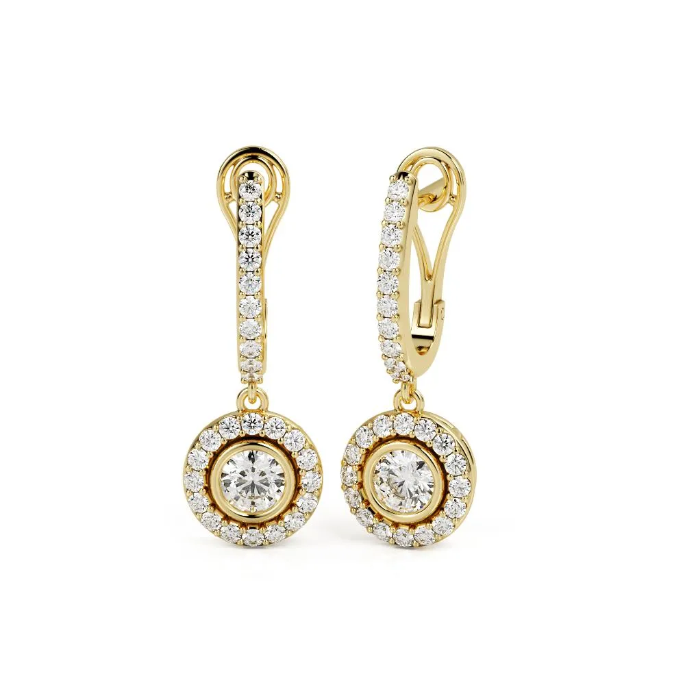 Bright Light Lever Back Earrings 2 Natural Diamonds in Yellow Gold