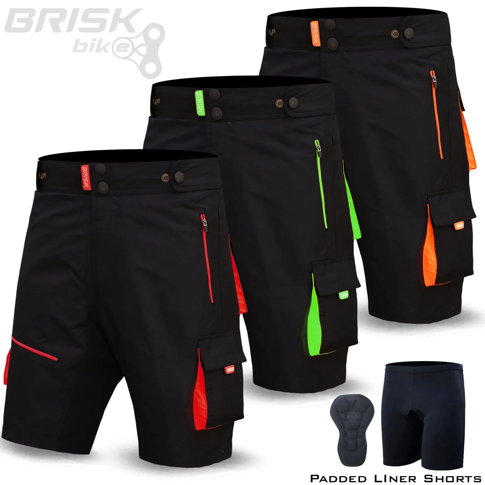 Brisk Bike MTB Cycling Short Off Road Cycle Bicycle CoolMax Padded Liner Shorts, lightweight mtb shorts, mens padded bike shorts with pockets, best mens mountain bike shorts, mtb shorts for men