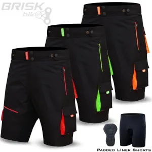 Brisk Bike MTB Cycling Short Off Road Cycle Bicycle CoolMax Padded Liner Shorts, lightweight mtb shorts, mens padded bike shorts with pockets, best mens mountain bike shorts, mtb shorts for men
