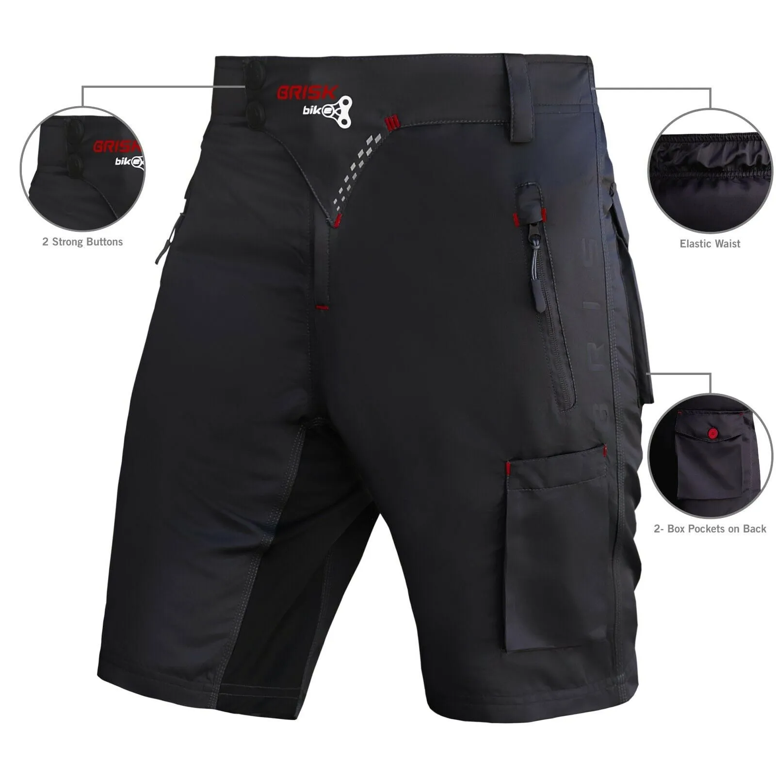 Brisk Bike MTB Shorts with Padded Inner compression shorts, mountain bike shorts mens, mtb padded shorts, mtb cycling shorts, mens padded bike shorts with pockets, mens mountain bike liner shorts