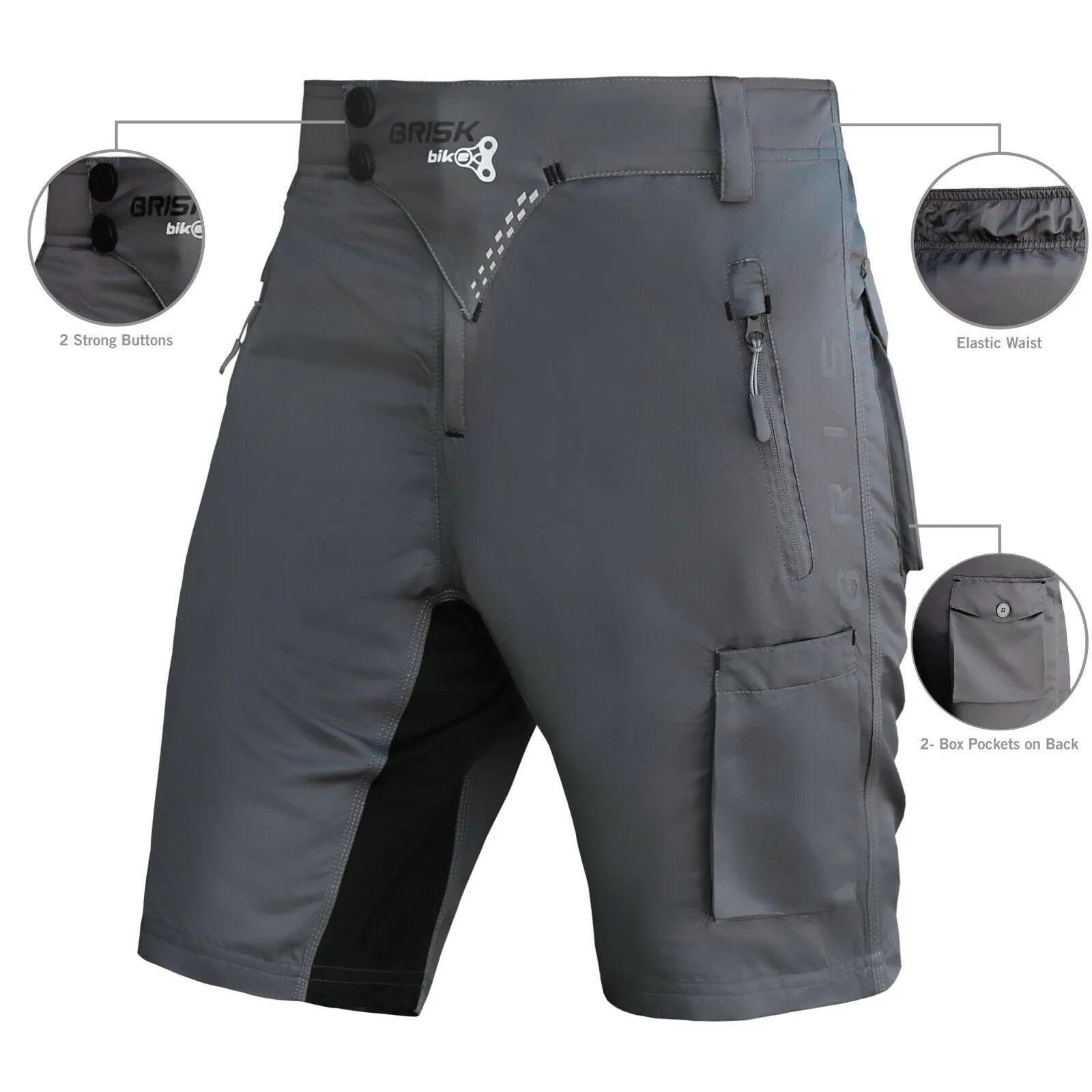Brisk Bike MTB Shorts with Padded Inner compression shorts, mountain bike shorts mens, mtb padded shorts, mtb cycling shorts, mens padded bike shorts with pockets, mens mountain bike liner shorts