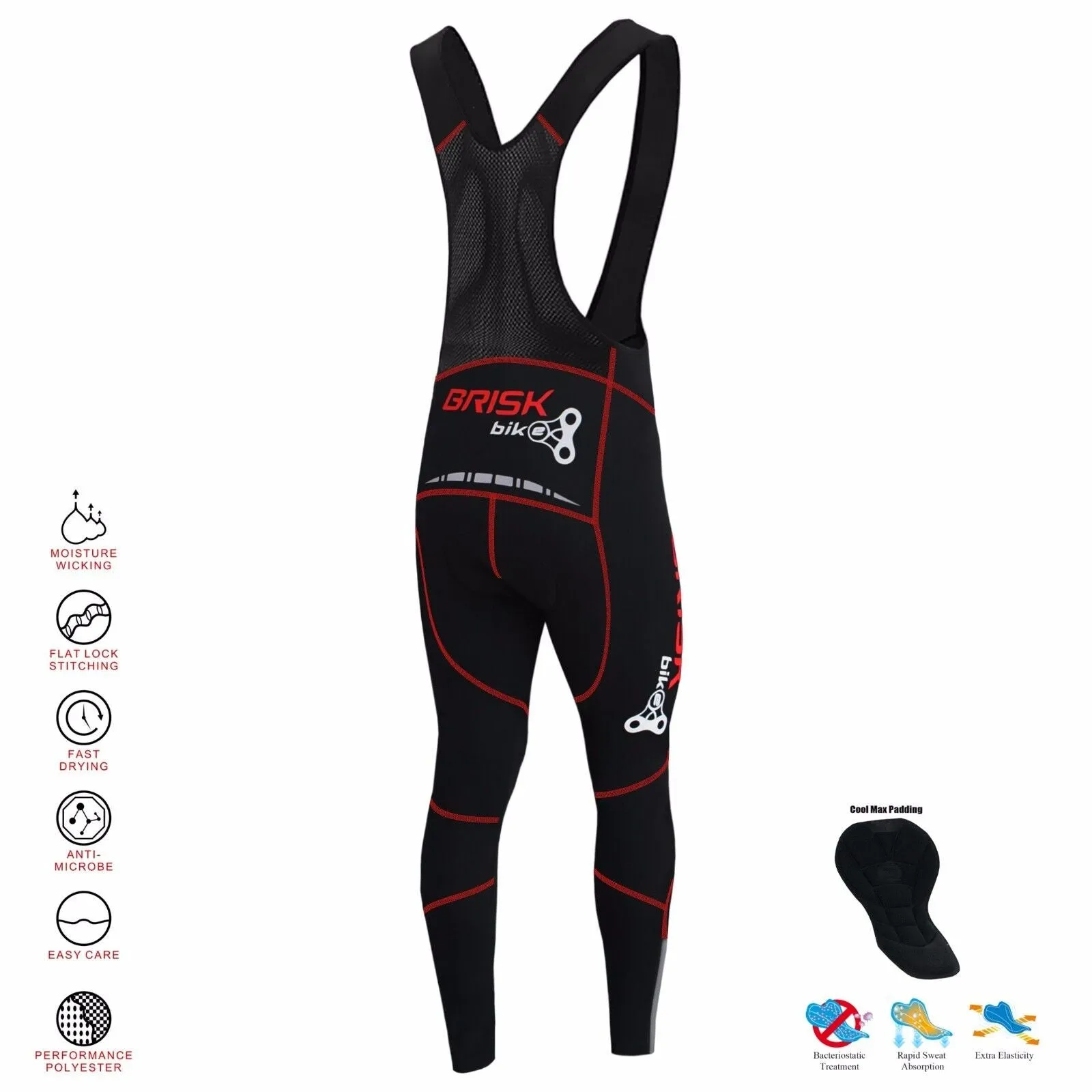 Brisk Bike Pro Vibrant Compression Tight Fit Cycling Padded Bib Pants Trousers, mens bike Trousers padded, bike bib trousers, mtb bib trousers, best cycling bibs for long rides