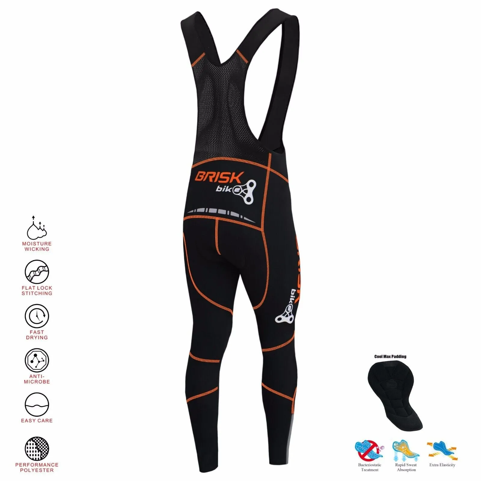 Brisk Bike Pro Vibrant Compression Tight Fit Cycling Padded Bib Pants Trousers, mens bike Trousers padded, bike bib trousers, mtb bib trousers, best cycling bibs for long rides