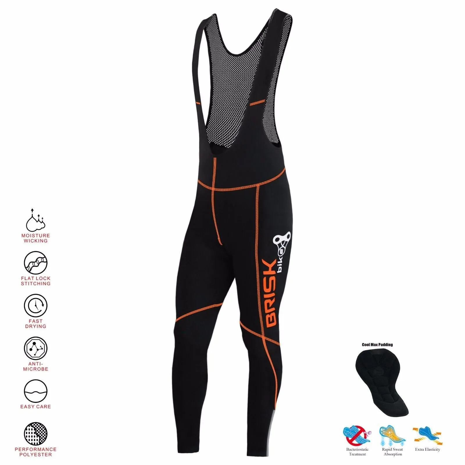 Brisk Bike Pro Vibrant Compression Tight Fit Cycling Padded Bib Pants Trousers, mens bike Trousers padded, bike bib trousers, mtb bib trousers, best cycling bibs for long rides