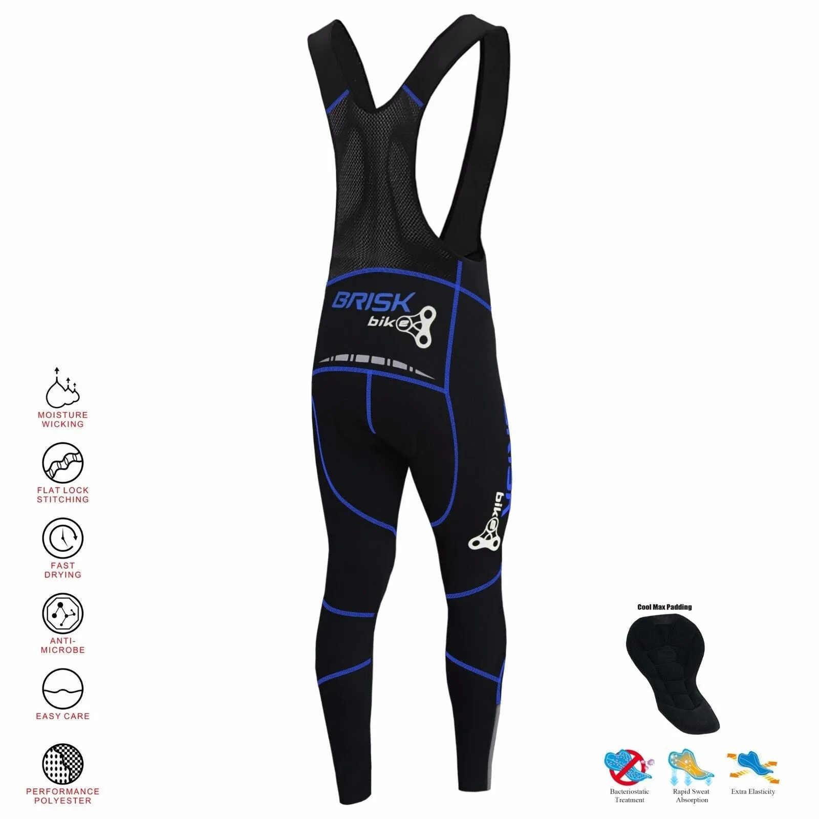 Brisk Bike Pro Vibrant Compression Tight Fit Cycling Padded Bib Pants Trousers, mens bike Trousers padded, bike bib trousers, mtb bib trousers, best cycling bibs for long rides