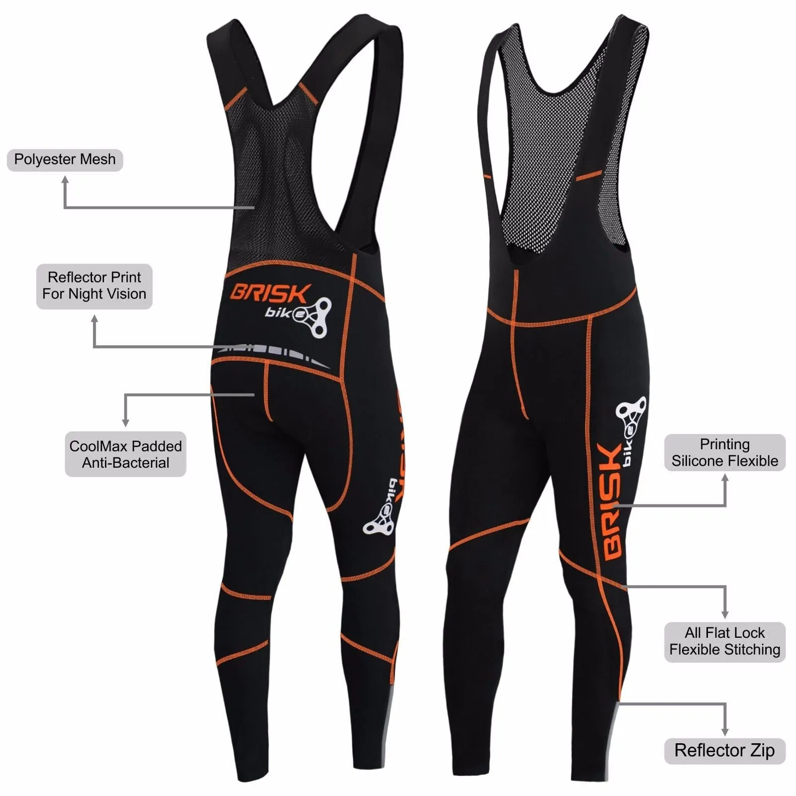 Brisk Bike Pro Vibrant Compression Tight Fit Cycling Padded Bib Pants Trousers, mens bike Trousers padded, bike bib trousers, mtb bib trousers, best cycling bibs for long rides