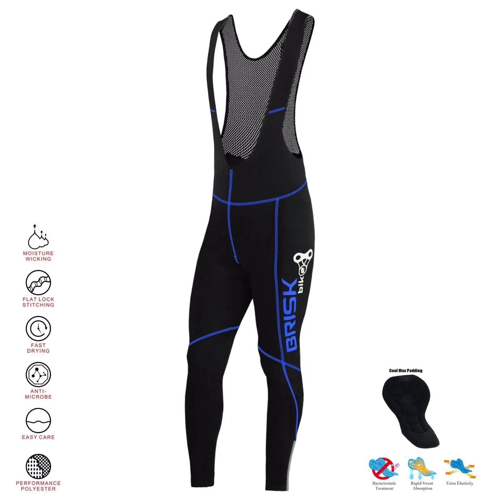 Brisk Bike Pro Vibrant Compression Tight Fit Cycling Padded Bib Pants Trousers, mens bike Trousers padded, bike bib trousers, mtb bib trousers, best cycling bibs for long rides