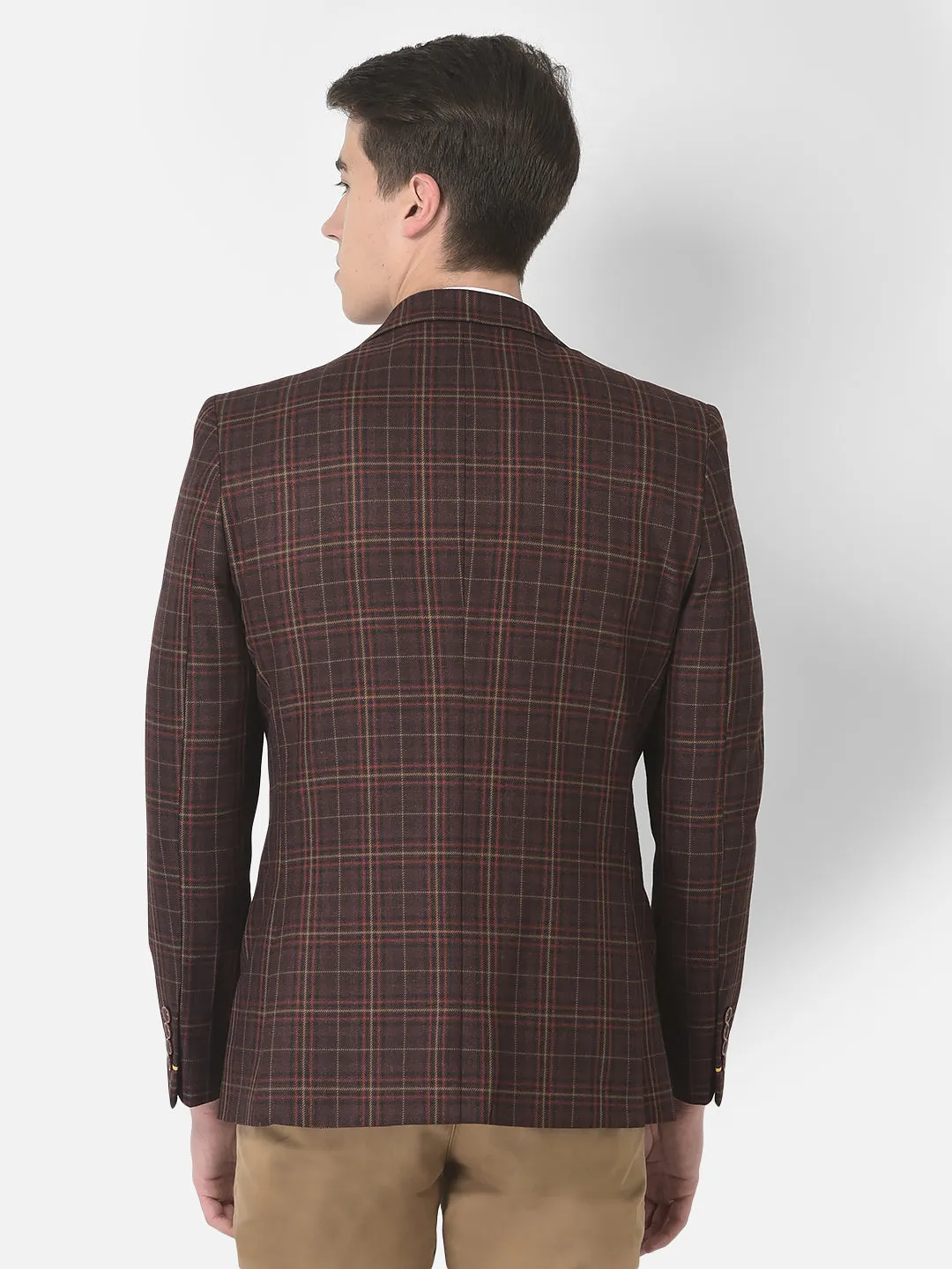 Brown Tartan-Checked Blazer