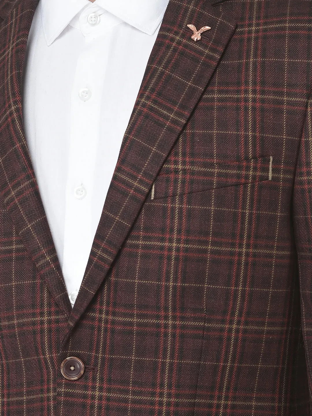 Brown Tartan-Checked Blazer