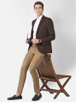 Brown Tartan-Checked Blazer