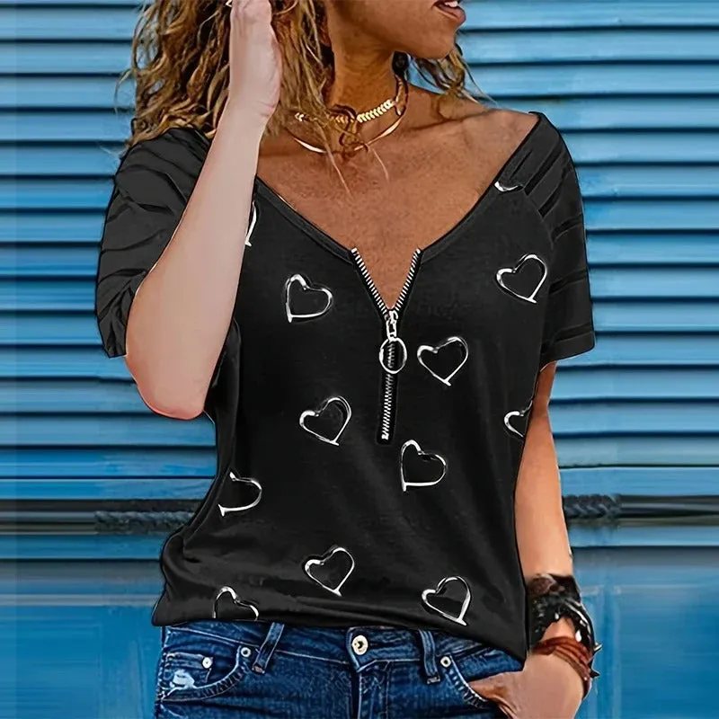 Bruick® | Relaxed Blouse With Zip Fastening And Short Sleeves