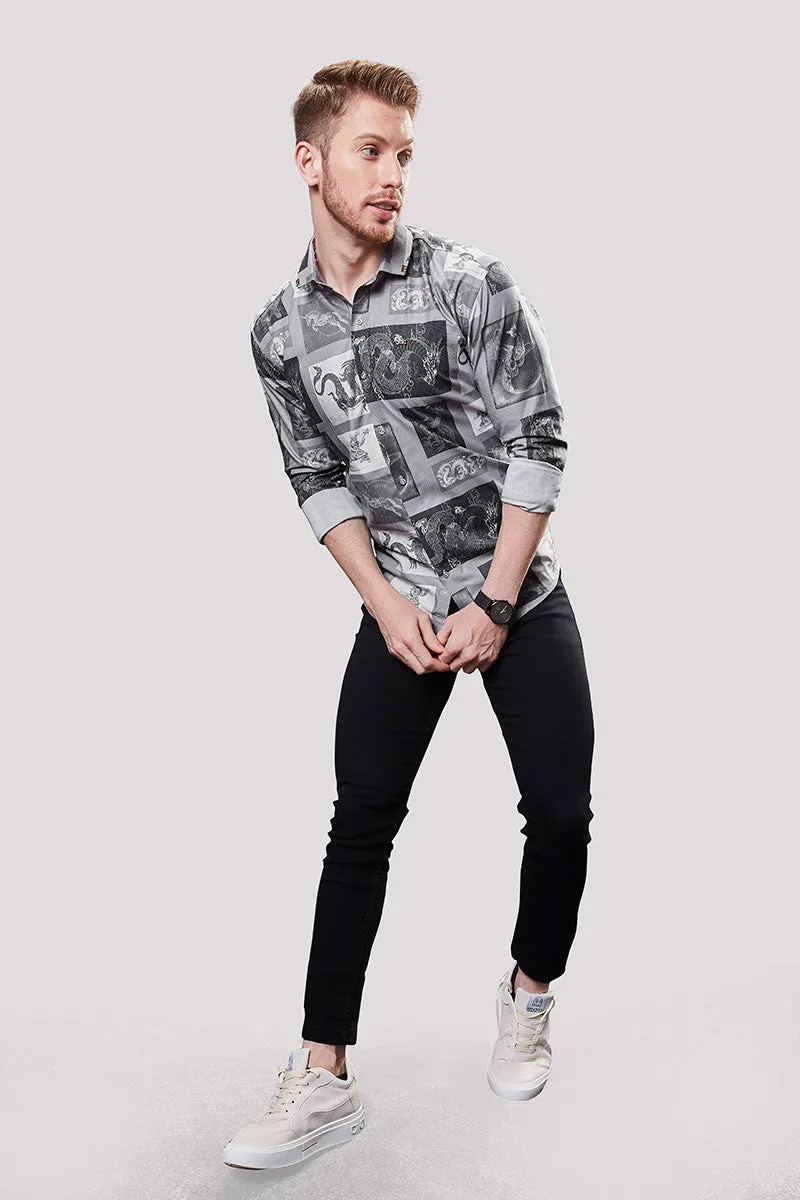 Bryce Grey Abstract Printed Shirt