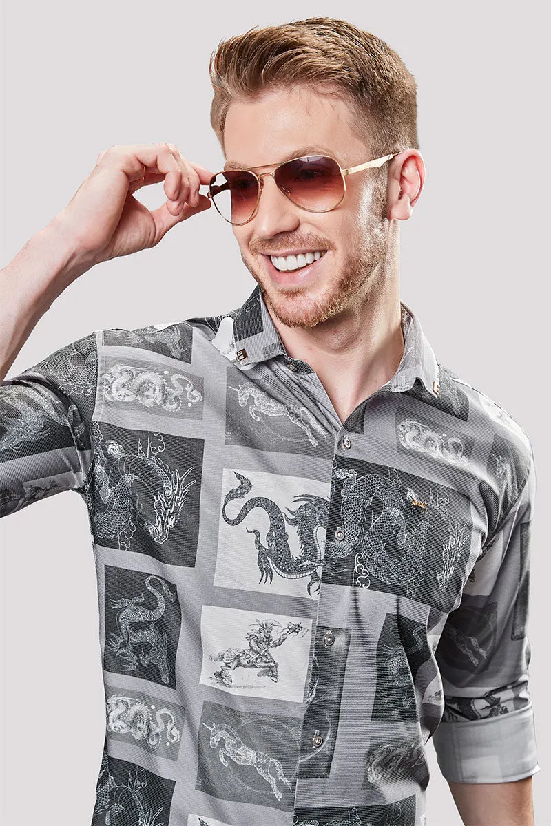 Bryce Grey Abstract Printed Shirt