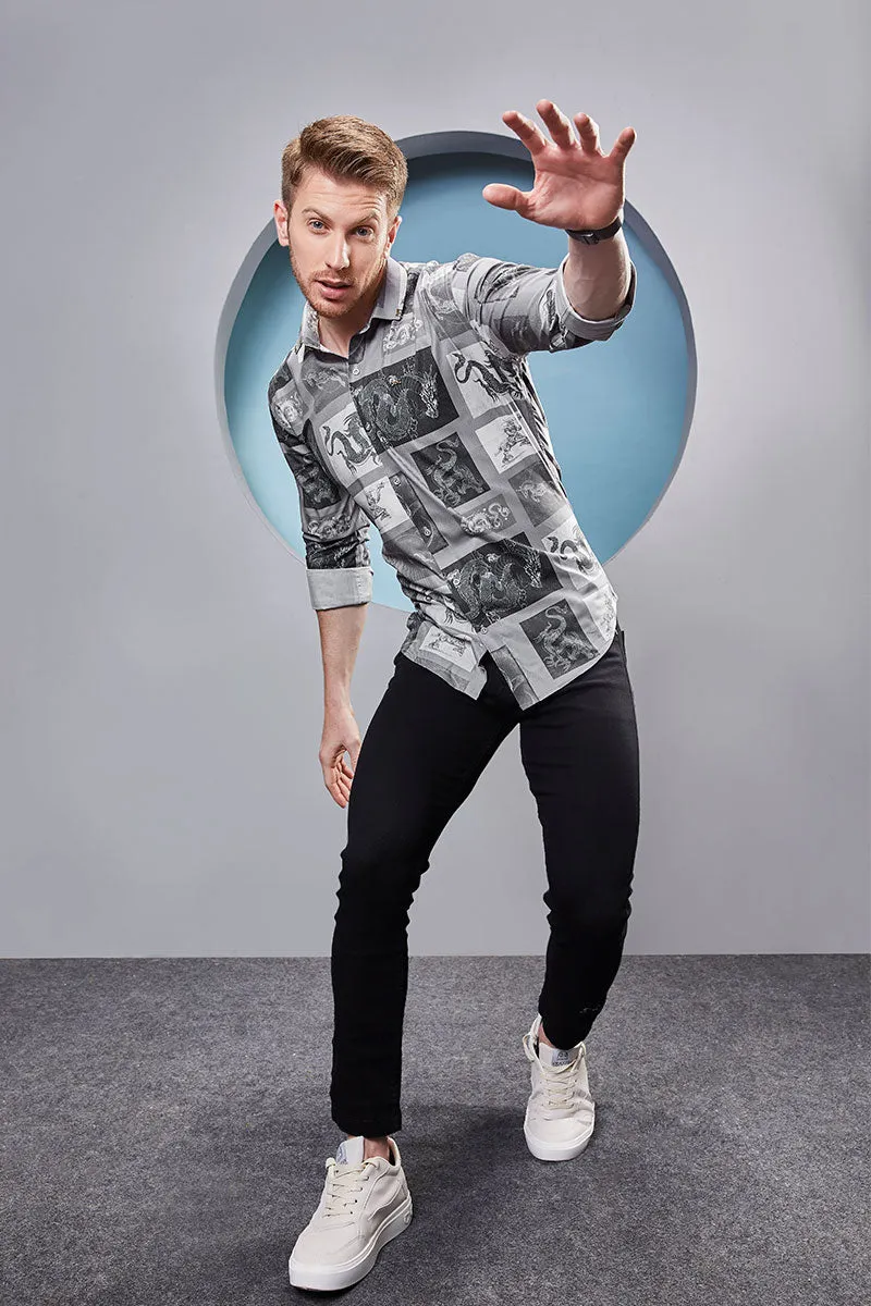 Bryce Grey Abstract Printed Shirt