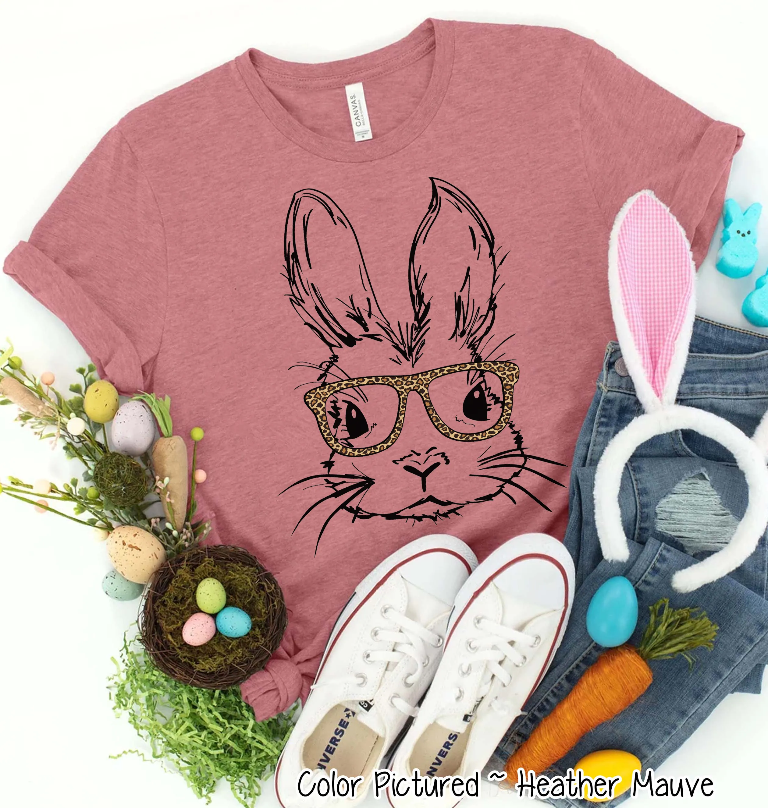 Bunny with Leopard Glasses Easter Tee