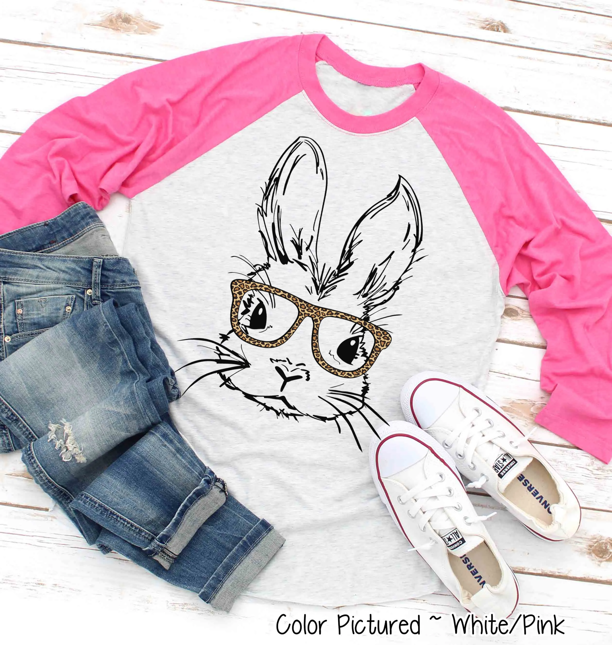 Bunny with Leopard Glasses Easter Tee