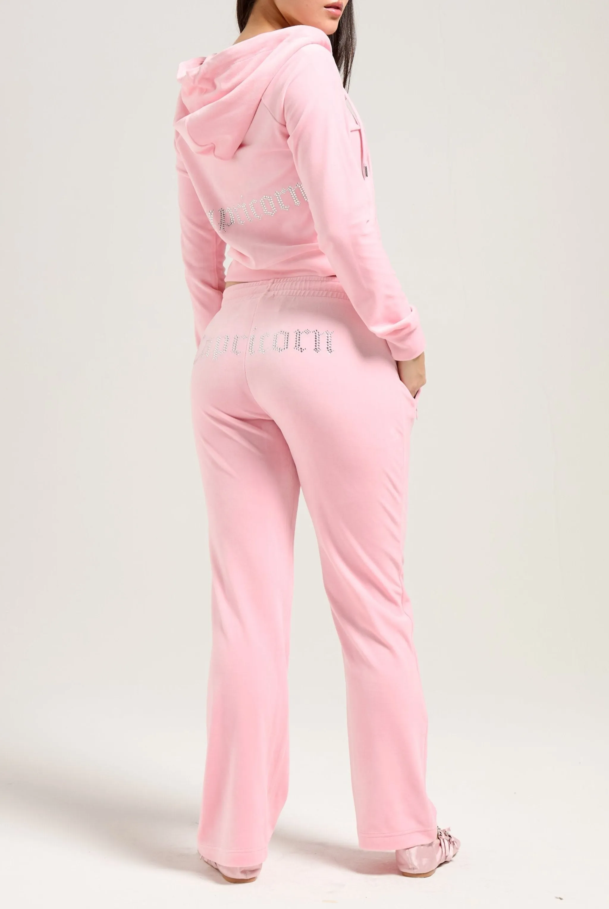 'CAPRICORN' JUICY PINK DIAMANTÉ VELOUR ZIP-THROUGH HOODIE