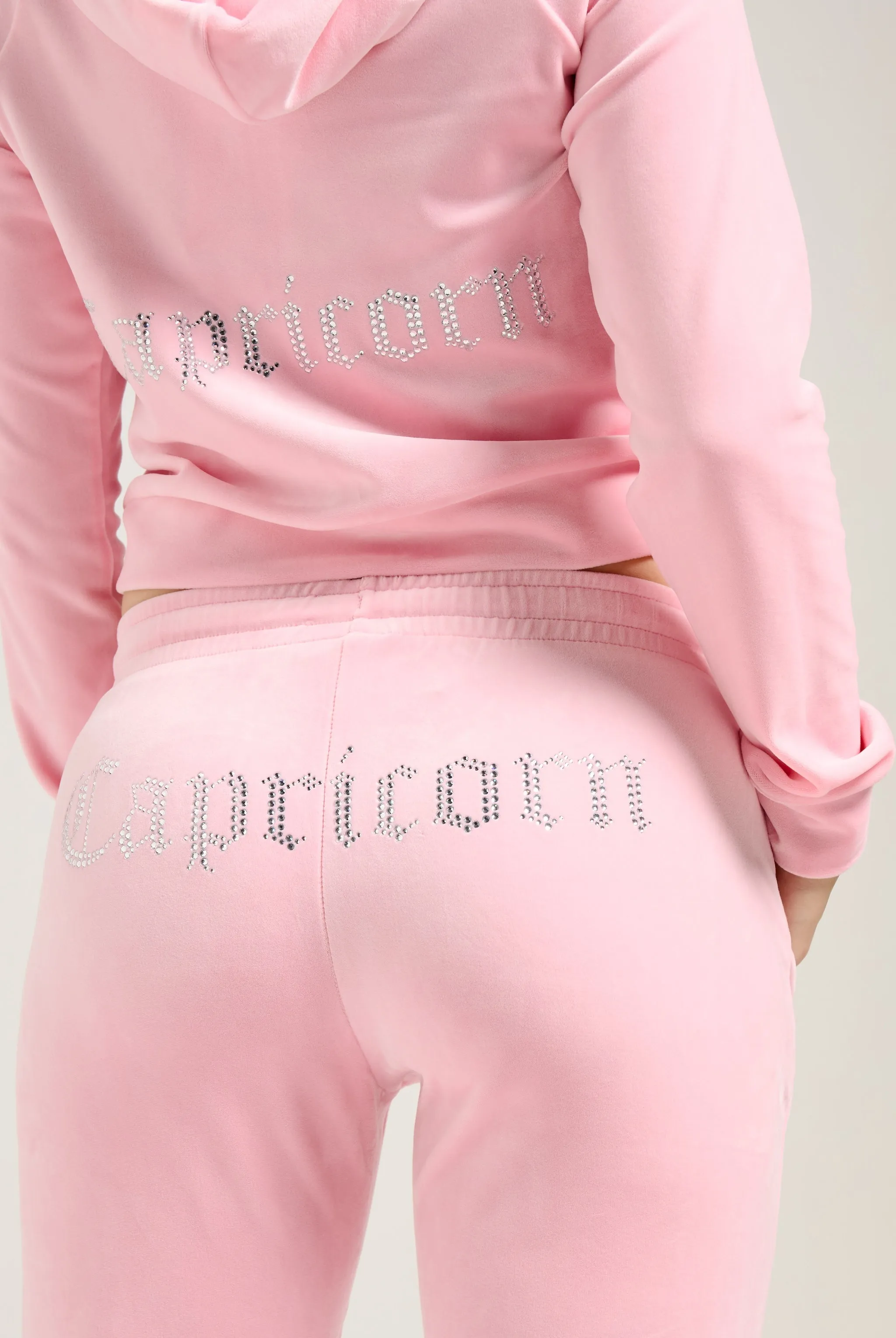 'CAPRICORN' JUICY PINK DIAMANTÉ VELOUR ZIP-THROUGH HOODIE