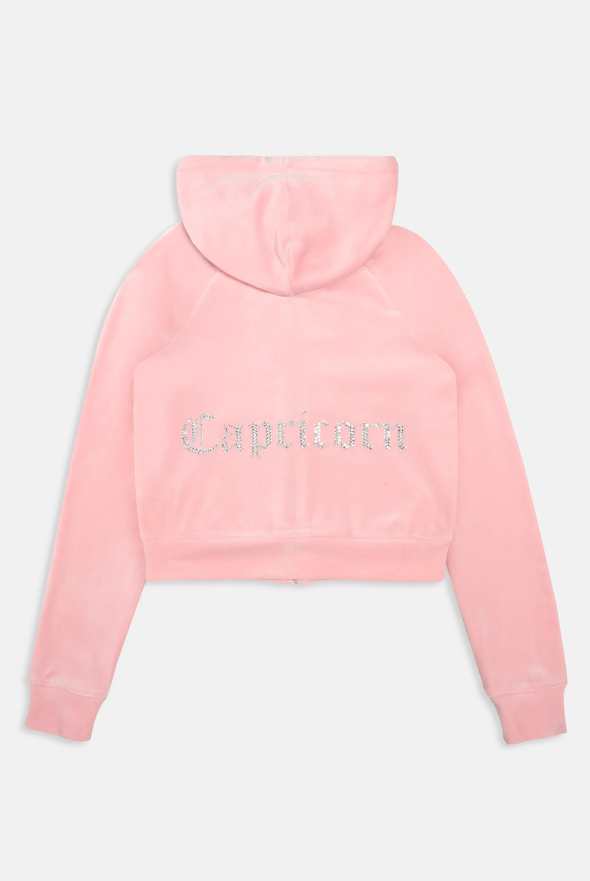 'CAPRICORN' JUICY PINK DIAMANTÉ VELOUR ZIP-THROUGH HOODIE