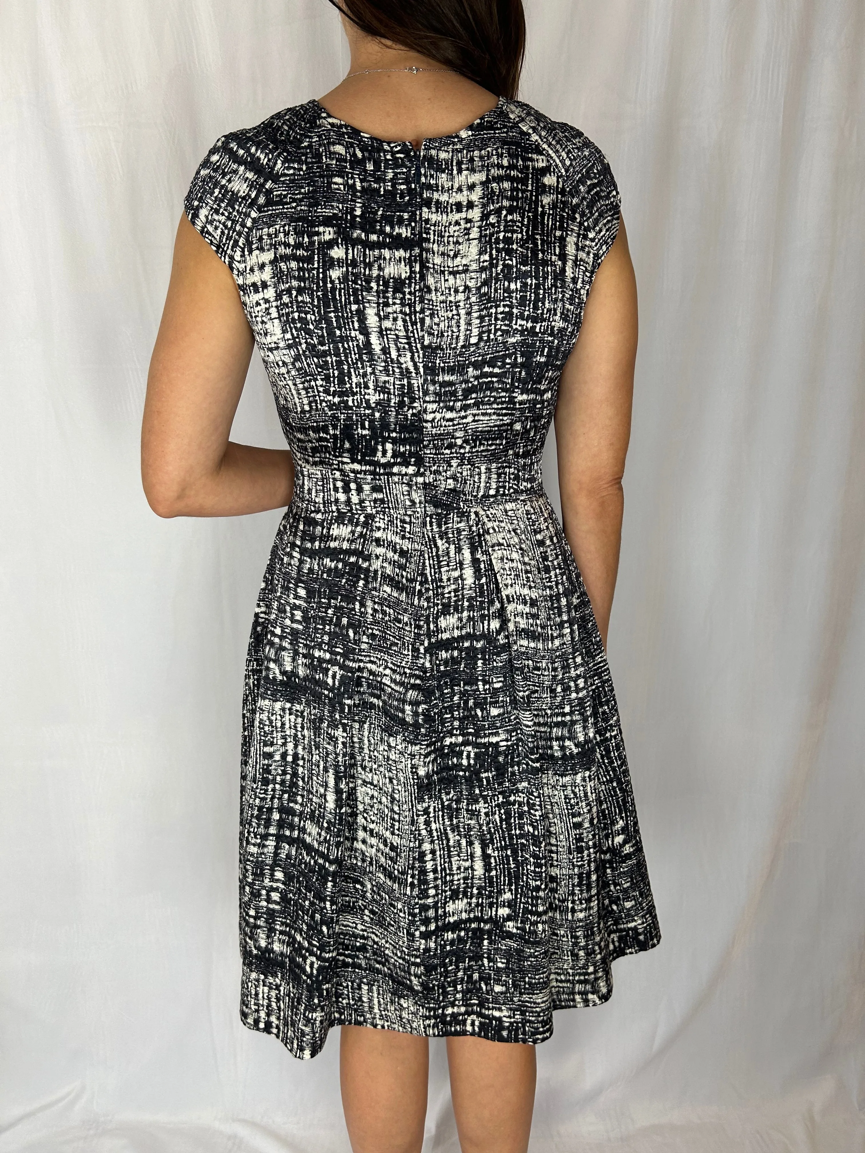 Carolina Herrera Black & White Printed Cap-Sleeve Dress